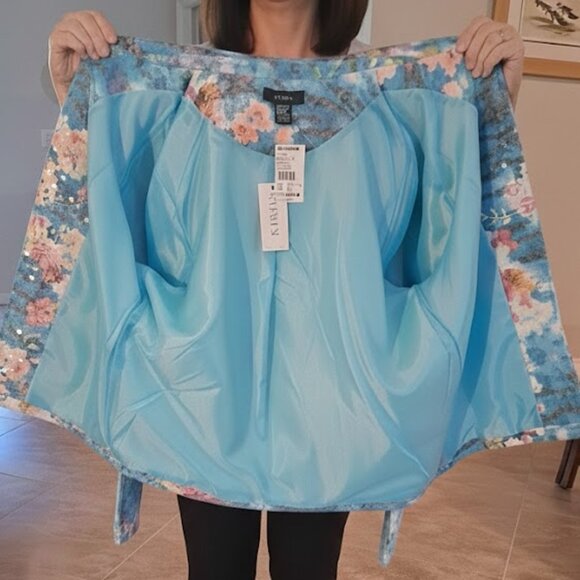 Kaktus Sportswear Women’s Large Floral Jacquard Jacket - Teal/Pink Resort Wear - Picture 5 of 8